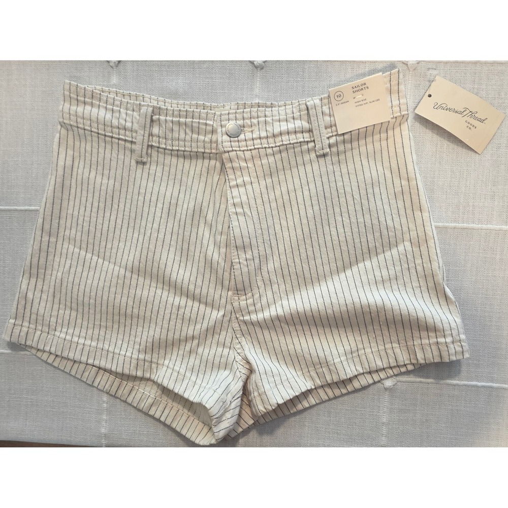 Universal Thread Sailor Shorts High Rise Pinstripe Cream Blue Size 10 NWT